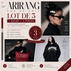 Lot Promo BTS Sweat "Arirang" + Sac "Love Song" + Pince a Cheveux "Arirang"