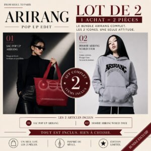 ChatGPT Image 5 juil. 2026, 10_50_08 Lot Promo BTS Sweat Arirang + Sac "Love Song"